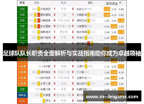 足球队队长职责全面解析与实战指南助你成为卓越领袖 足球队队长职责全面解析与实战指南助你成为卓越领袖